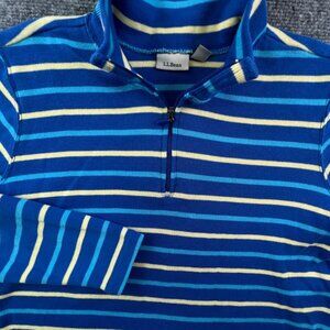LL Bean Striped Blue Yellow Long Sleeve Sweater Large Reg Women’s 1/4 Zip Adult